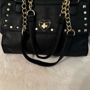 Betsey Johnson Black Satchel with Gold Accents